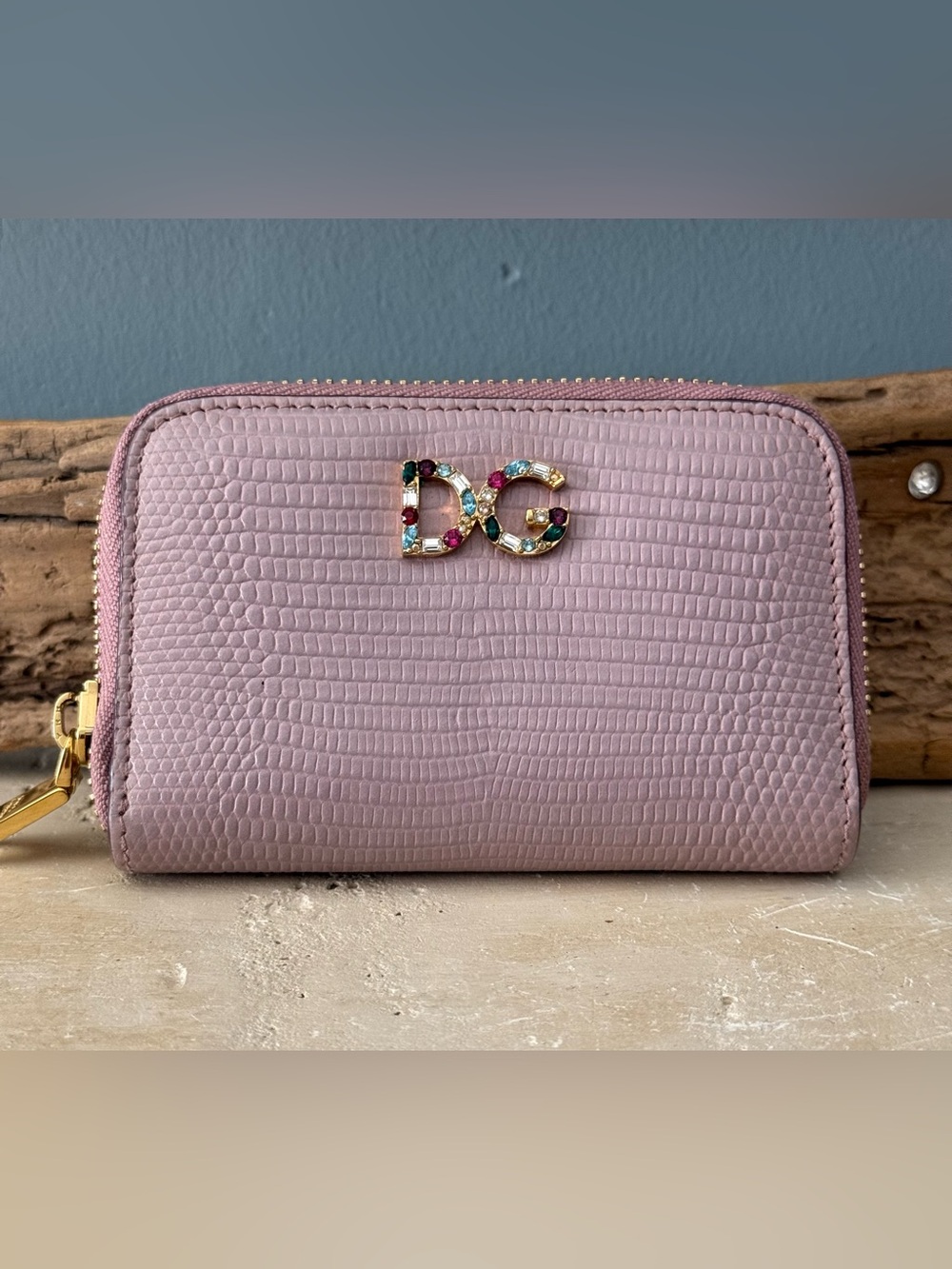 Dolce & Gabbana Lilac Lizard Embossed Leather Wallet with Jewel DG Logo